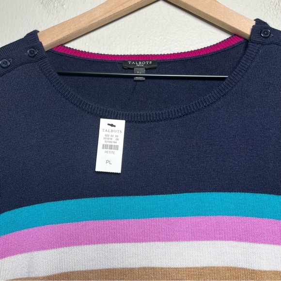 NEW‎ Talbots Women Sweater Large Petite Navy Blue Stripe Multicolor Nautical - Picture 5 of 13